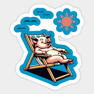 Piggy laying on a beach chair Sticker